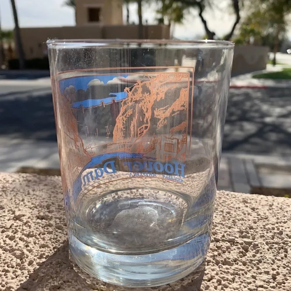 Hoover Dam Nevada Arizona Rocks Drinking Glass Tumbler Blue Gold Collector